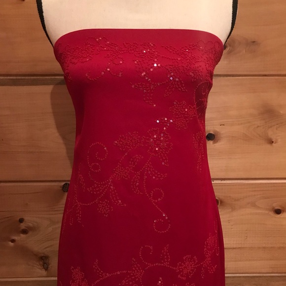 Strapless Red Dress with Slit on Side - Picture 2 of 5